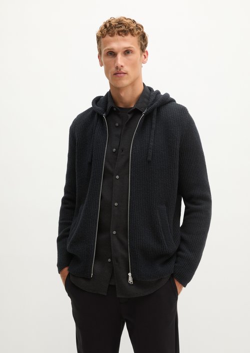 Regular-Fit Hooded Cardigan — Black