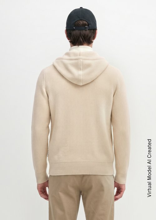 Regular-Fit Hooded Cardigan — Linen Beige (alternate view)