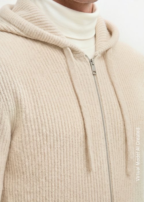 Regular-Fit Hooded Cardigan — Linen Beige