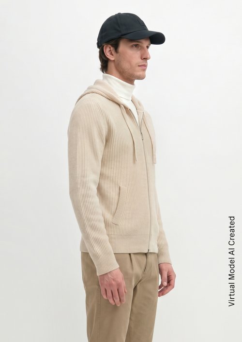 Regular-Fit Hooded Cardigan — Linen Beige