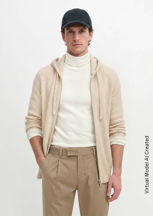 Regular-Fit Hooded Cardigan Linen Beige in front view