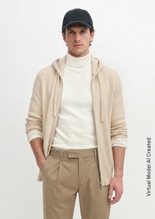 Regular-Fit Hooded Cardigan — Linen Beige