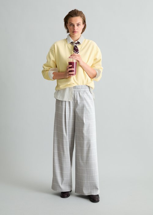 Wide-leg plaid pants — Light Grey