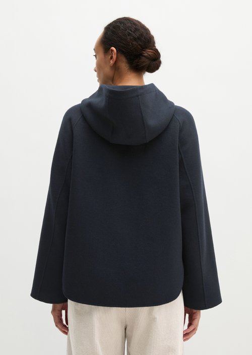 Wool hooded cape jacket relaxed — Deep Night Blue