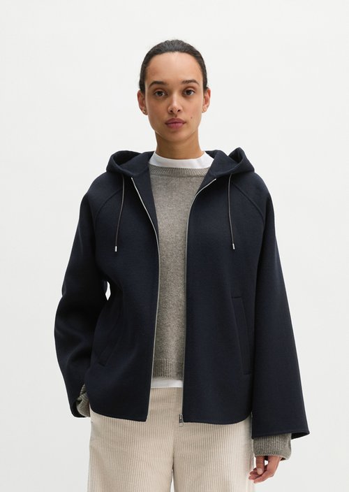 Wool hooded cape jacket relaxed — Deep Night Blue