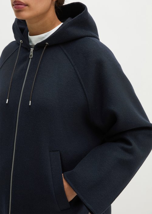 Wool hooded cape jacket relaxed — Deep Night Blue