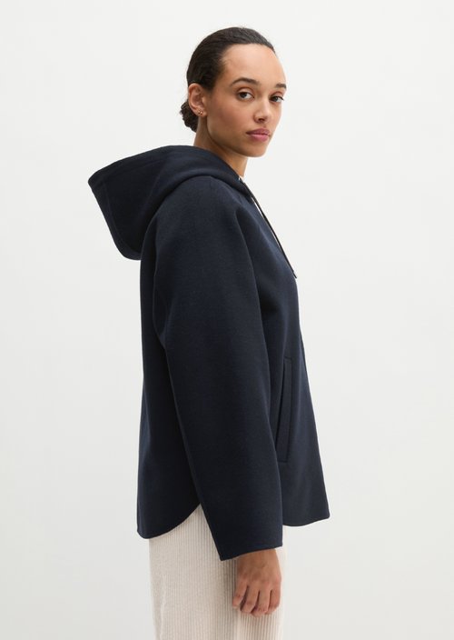 Wool hooded cape jacket relaxed — Deep Night Blue
