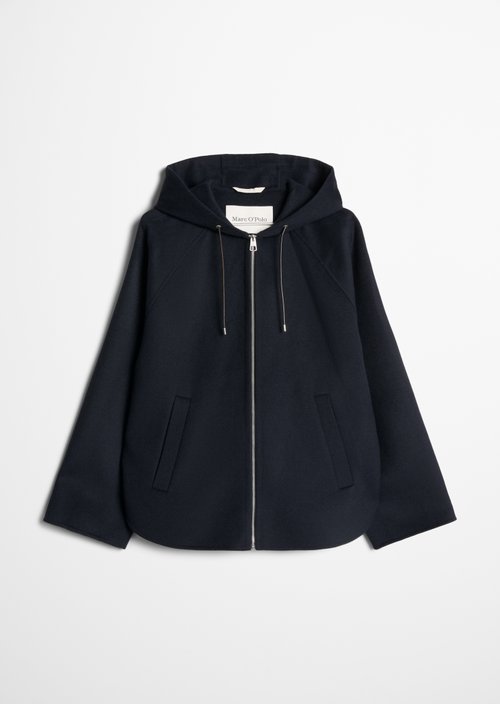 Wool hooded cape jacket relaxed — Deep Night Blue