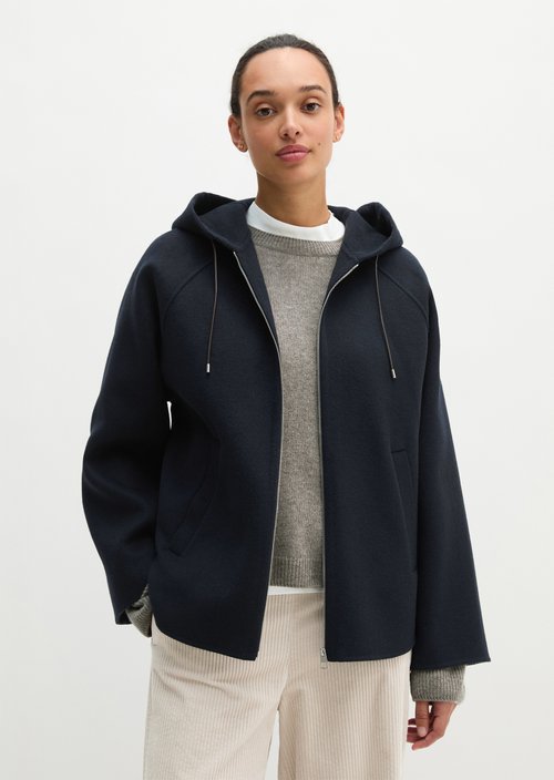 Wool hooded cape jacket relaxed — Deep Night Blue