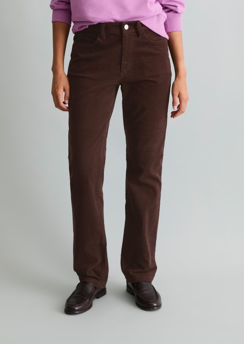 Olina Straight-Leg Cord Pants — Espresso Brown