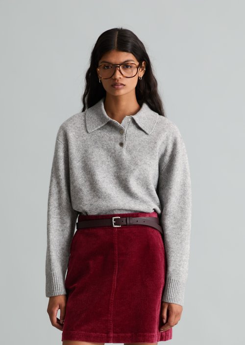 Relaxed-Fit Knit Polo Shirt — Stone Melange