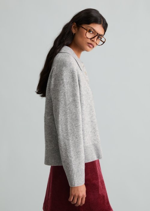 Relaxed-Fit Knit Polo Shirt — Stone Melange