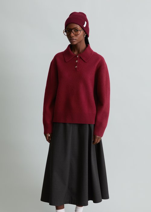 Relaxed-Fit Knit Polo Shirt — Deep Burgundy
