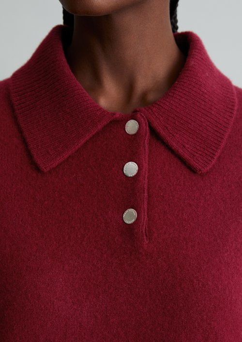 Relaxed-Fit Knit Polo Shirt — Deep Burgundy
