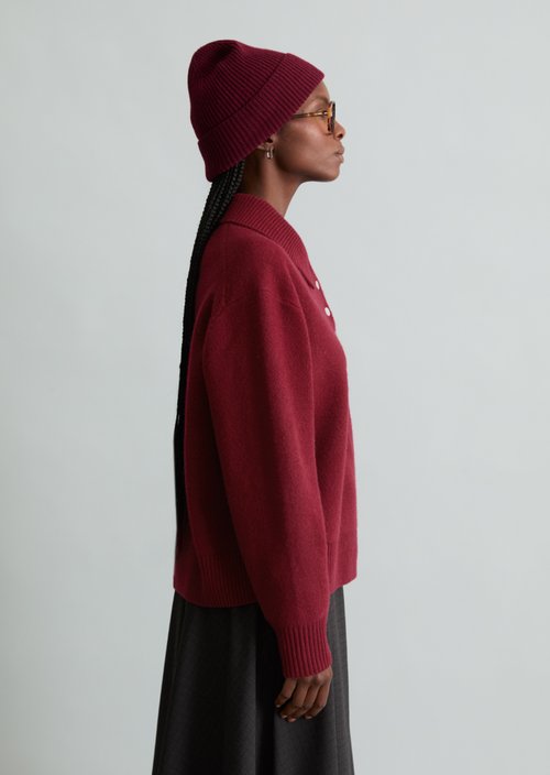 Relaxed-Fit Knit Polo Shirt — Deep Burgundy