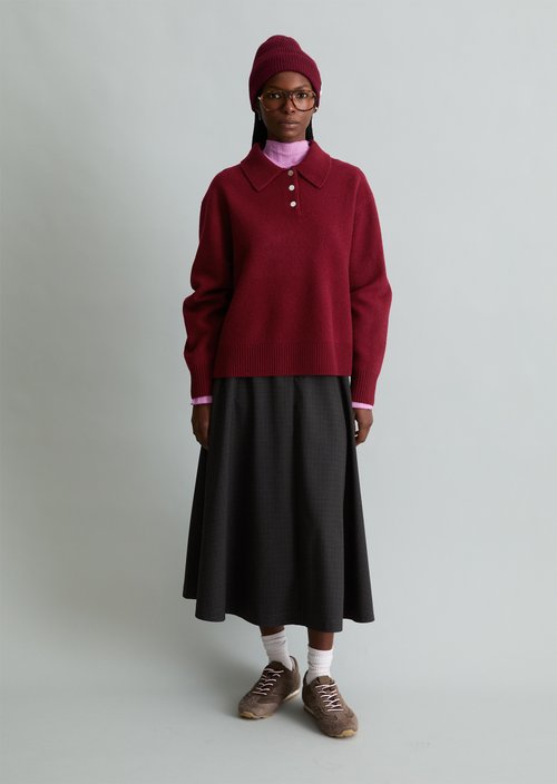 Relaxed-Fit Knit Polo Shirt — Deep Burgundy