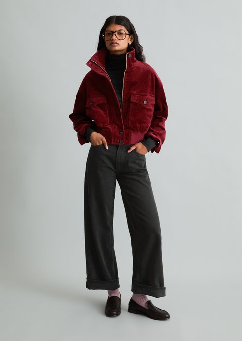 Regular-Fit Corduroy Blouson — Deep Burgundy