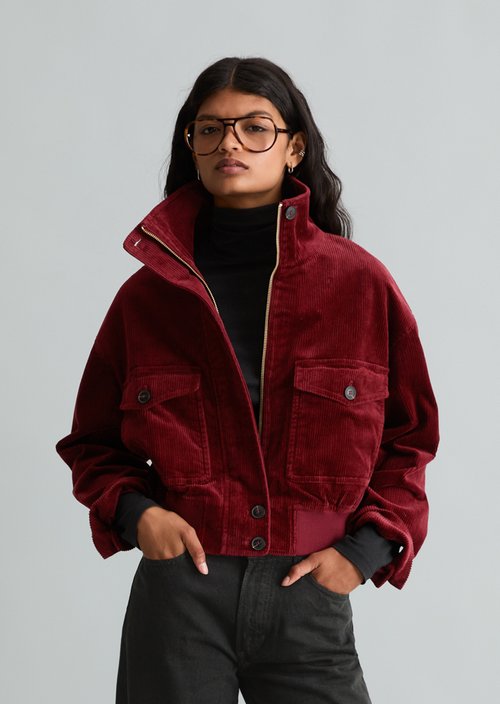 Regular-Fit Corduroy Blouson — Deep Burgundy