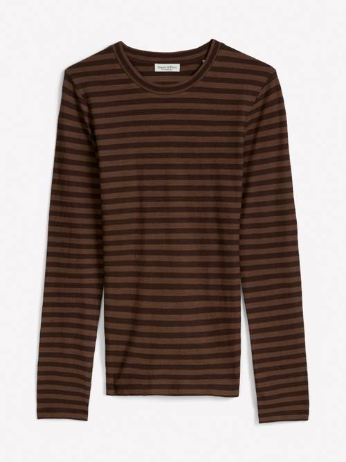 Striped T-shirt, regular fit Dark Brown in isolated view without model