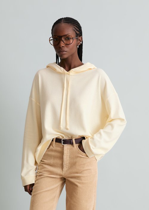 Relaxed-Fit Hooded Long-Sleeve Shirt — White Blush