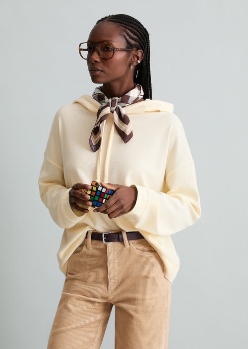 Relaxed-Fit Hooded Long-Sleeve Shirt — White Blush