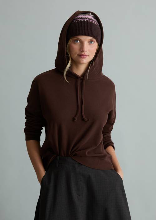 Kapuzen-Longsleeve relaxed Espresso Brown in Frontalansicht