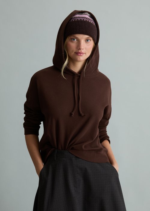 Relaxed-Fit Hooded Long-Sleeve Shirt — Espresso Brown