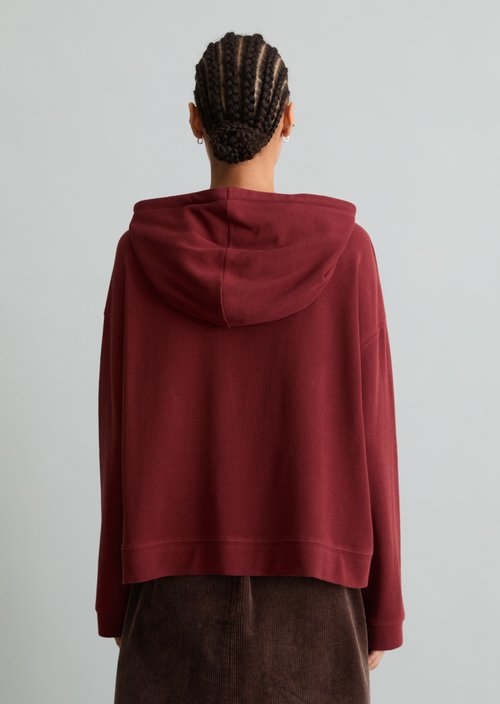 Relaxed-Fit Hooded Long-Sleeve Shirt — Deep Burgundy