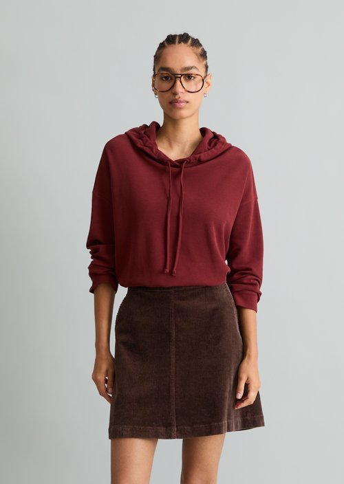 Relaxed-Fit Hooded Long-Sleeve Shirt — Deep Burgundy