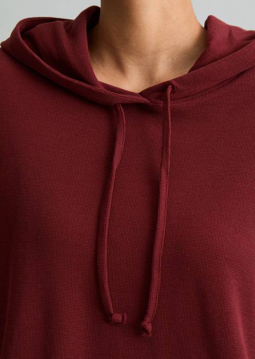 Relaxed-Fit Hooded Long-Sleeve Shirt Deep Burgundy in detail view