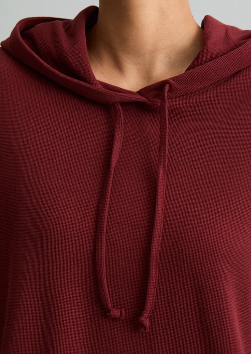Relaxed-Fit Hooded Long-Sleeve Shirt — Deep Burgundy