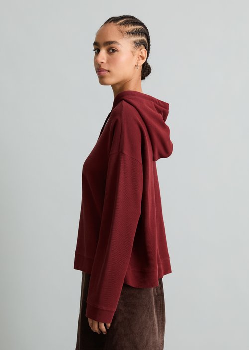 Relaxed-Fit Hooded Long-Sleeve Shirt — Deep Burgundy