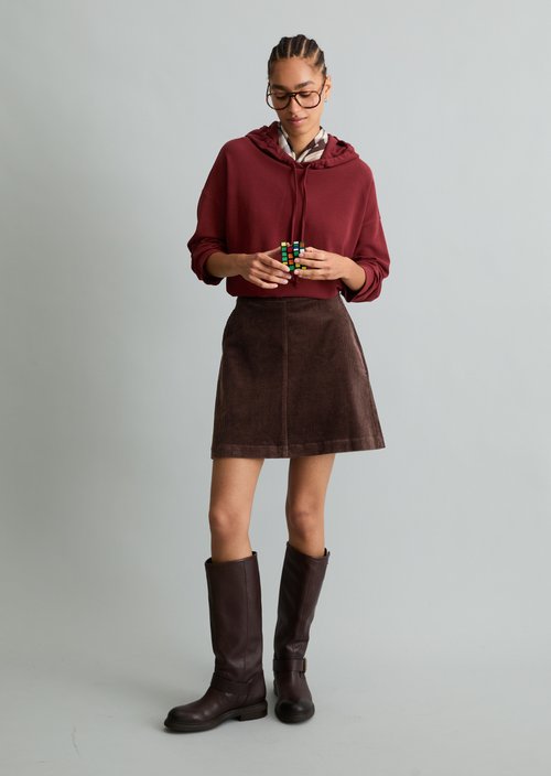 Relaxed-Fit Hooded Long-Sleeve Shirt — Deep Burgundy