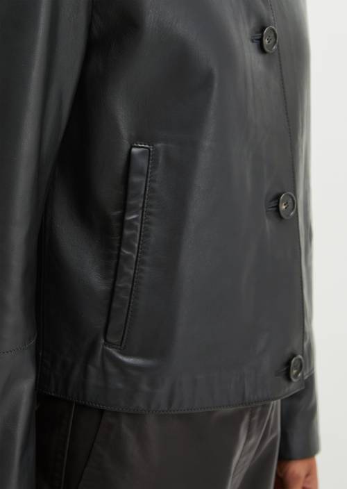 Fitted leather jacket Black in detail view