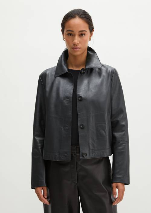 Fitted leather jacket Black in front view