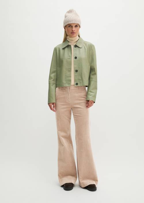 Lederjacke fitted Smooth Sage in Frontalansicht