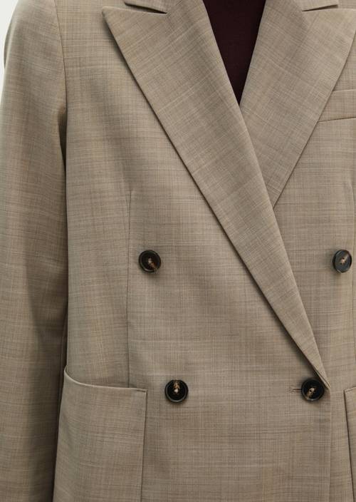 Regular-Fit Double-Breasted Blazer Stone Taupe Melange in detail view