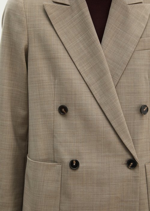 Regular-Fit Double-Breasted Blazer — Stone Taupe Melange