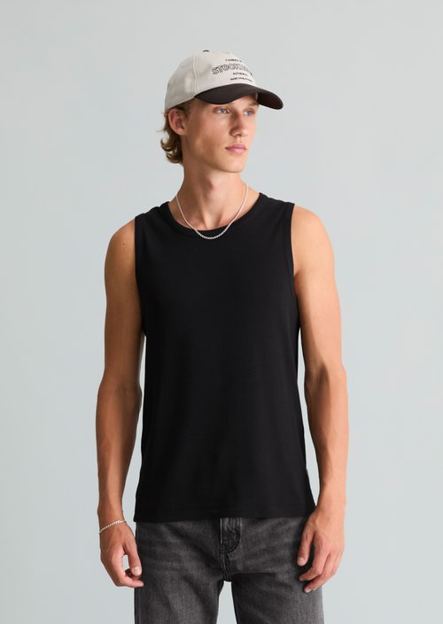 Slim-Fit Ribbed Tank Top — Black