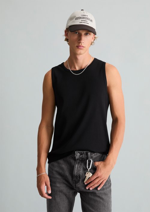 Slim-Fit Ribbed Tank Top — Black