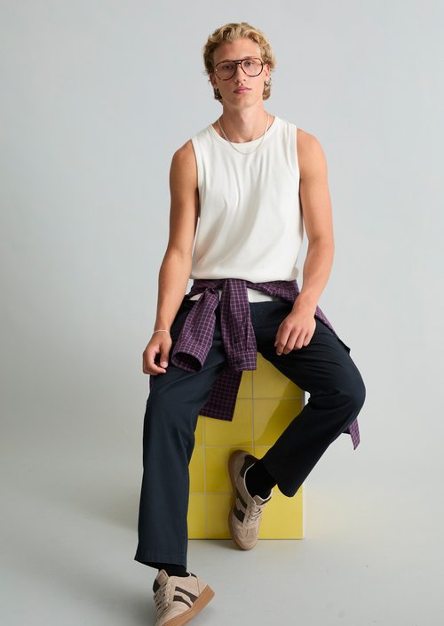 Slim-Fit Ribbed Tank Top — Silky White