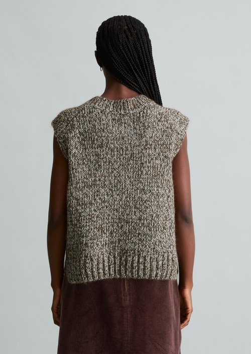 Relaxed Sleeveless Cardigan — Medium Beige