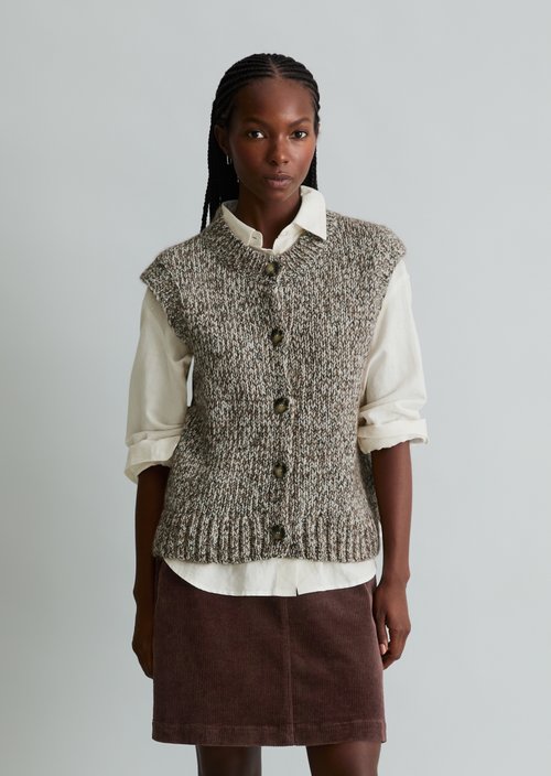 Relaxed Sleeveless Cardigan — Medium Beige