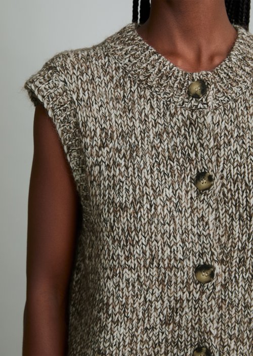 Relaxed Sleeveless Cardigan — Medium Beige