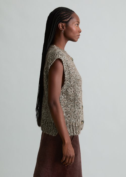 Relaxed Sleeveless Cardigan — Medium Beige