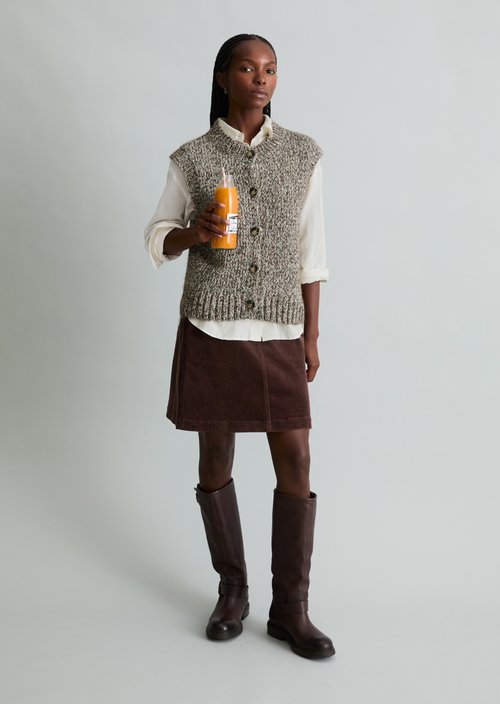 Relaxed Sleeveless Cardigan — Medium Beige