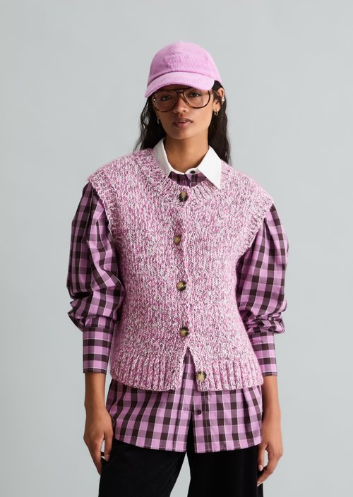 Relaxed Sleeveless Cardigan — Medium Pink