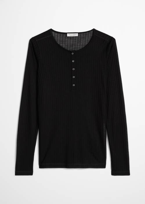 Henley Long-Sleeve Slim Black in isolated view without model