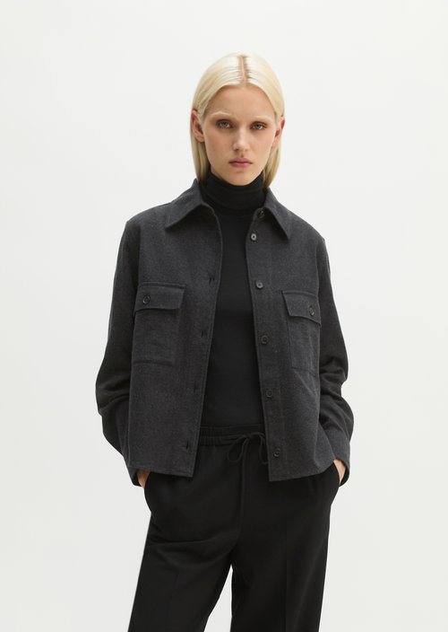 Regular-Fit Flannel Blouse — Black