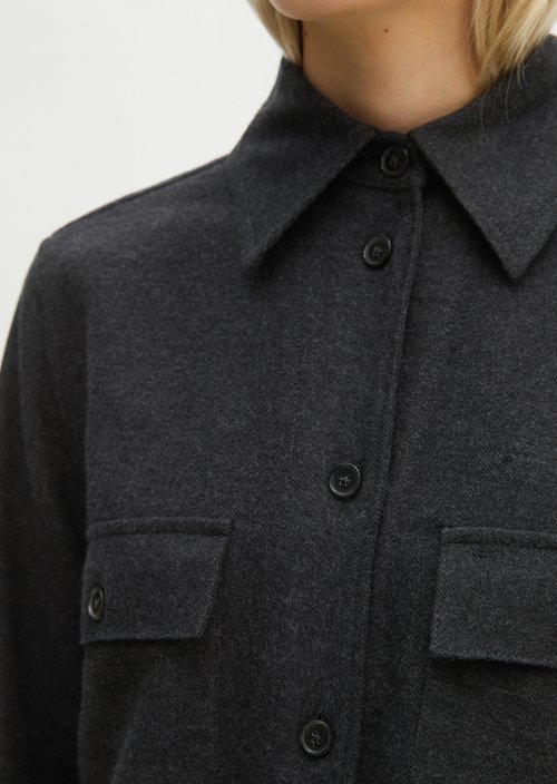 Regular-Fit Flannel Blouse — Black